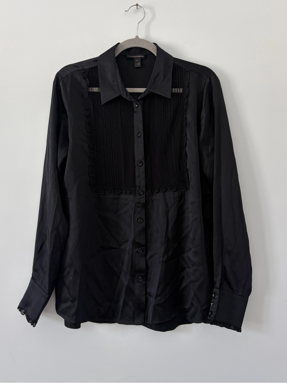 Kiki De Montparnasse Black Silk Lace Mesh Panel Long Sleeve Button Down Blouse M